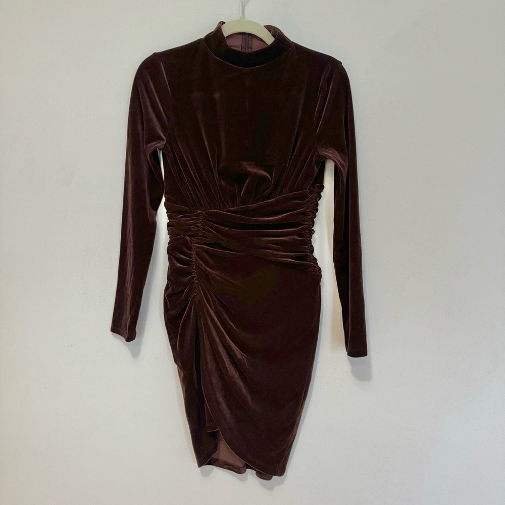 Express Velvet Body Contour Mock Neck Ruched Mini Dress
